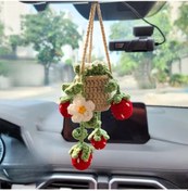 Resim Gaojunshop01 El Yapımı Çilek Ayna Dekoru - Kahverengi Saksı Yeşil Yaprak, 