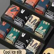 Resim 12 adet Erkek Buzlu Sliky Fiber Boxer Briefs - Premium Esnek Kumaşla Cesur Harf Baskısı, Rahat ve Nefes Alabilen İç Çamaşırı, Rahat İç Çamaşırı, Şık Boxerler, Pürüzsüz Dokuma 