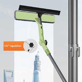 Resim 1 Adet Yedek Bez ile 2'si 1 Arada Pencere Temizleme Aracı, Çift Taraflı Cam Temizliği için Teleskopik Sap Özellikli, Yüksek Binalar, Bahçeler, Cam Yüzeyler ve Araçlar için Uygun, Manuel Temizlik Aracı. 