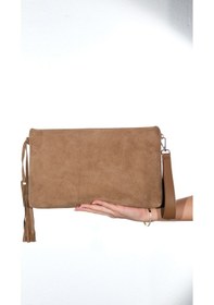 Resim Morden Vizon Süet Hakiki Deri Kadın Clutch Çanta Vizon 