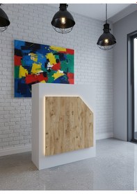 Resim Resital Ledli Karşılama Bankosu G-90 Cm Ofis Kasa Resepsiyon Masası Banko-002-1-6 