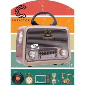 Resim Kahverengi Eskitme Nostalji Tasarımlı Bluetooth Radyo Fm, Sd Kart, Aux 01972 