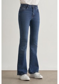 Resim Mizalle Skinny Fit Flare Paça Koyu Mavi Denim Pantolon Mavi 