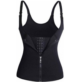 Resim Ayarlanabilir Kancalı Kemer Korse Fermuarlı Sauna Shapewear Siyah 