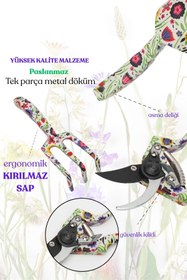 Resim netasera 3lü Canlı Çiçek Desenli Bahçe Aletleri Seti, Floral Çiçekli Kürek, Budama Makası, El Tırmığı 