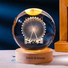 Resim Go İthalat Işıklı Ahşap Kaideli Dönme Dolap Temalı Cam Küre 8cm*6cm 
