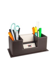 Resim Masaüstü Deri Organizer Kalemlik 4 Gözlü Desktop Organizer Rainbow Vegan 10x12x25 Cm. Kahverengi 
