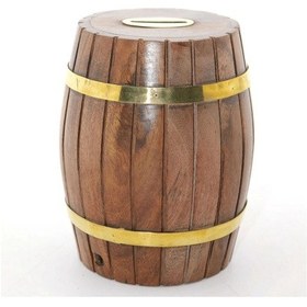 Resim Ahşap Fıçı Tasarımlı Kumbara Dekoratif Metal Detaylı 12.5 Cm 