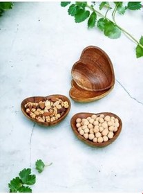 Resim Akasya-Ahşap-Bambu Kalpli Çerezlik Sosluk Kase 4 Adet 