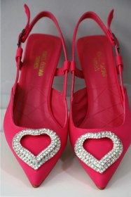 Resim EMEL ÖZCAN SHOES Fuşya Kumaş Taş Detay Kadın Topuklu Ayakkabı 