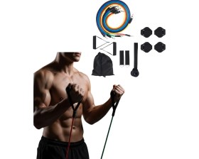 Resim Direnç Seviyeli Pilates ve Fitness Egzersiz Bandı Seti Kapı Askılı 