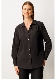 Resim Ekol Kadın Büyük Beden Önü Düğmeli Polo Yaka Gömlek 3549 Siyah Siyah 