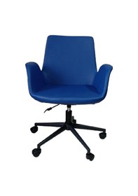 Resim Büro Sandalyesi Siyah Metal Ayaklı Mavi Renk Suni Deri 