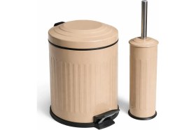 Resim Eforeca Vintage 2 Li Çöp Kovası Banyo Seti Çizgili Cappucino 