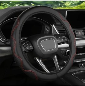 Resim Topshop1 Kırmızı Çizgi 14.57-14.96inç Premium Direksiyon Kılıfı, Kaymaz Tutma Konforlu Sürüş Kırmızı Çizgi 