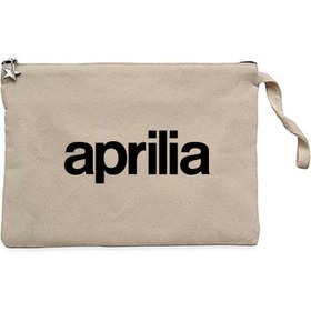 Resim Aprilia Text Logo Krem Clutch Astarlı Cüzdan / El Çantası - Krem 