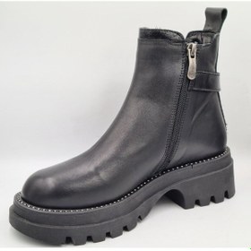 Resim Mammamia D25kb-4185-b Siyah Hakiki Deri Kalın Topuklu 5cm Fermuarlı Kadın Bot Siyah 