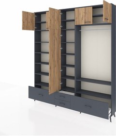 Resim Arges Dolap 18 Raflı 4 Çekmeceli Tek Askılı 220x30x243 Antrasit-çam/antrasit Atlas Çam/antrasıt 