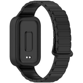 Resim Xiaomi Smart Band 9 Active/redmi Band 3 Silikon Saat Bandı Çift Renkli Manyetik Ters Toka Bilek Kayışı - Siyah 