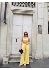 Resim Bonacosa Kadın Viskon 3 Lü Takım Kimono + Beli Lastikli Salaş Pantolon + Crop 8 Renk Sarı 
