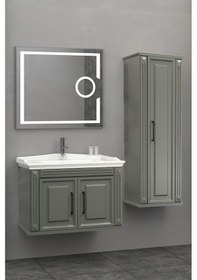 Resim Milano 80 Cm Banyo Dolabi Mercekli Led Ayna - Antrasit (Boy Dolap Hariç) Çok Renkli 