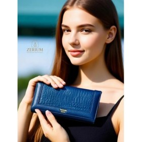 Resim Elegant Croco Premium Style Deri Kadın Uzun Cüzdan 