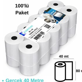 Resim Kasetsan 80x40 Yazarkasa Pos Rulosu 100'lü Paket Termal Adisyon Kağıdı 