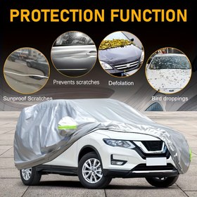 Resim Araba Örtüsü UV Koruma, Pick-up ve Hatchback için Uygun Yansıtıcı Bantlı Gümüş Renkli Dış Mekan Araç Koruması 
