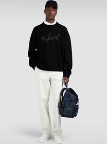 Resim Erkek Rahat Kalıp Büyük Shark Logolu Pamuklu Uzun Kollu Siyah Sweatshirt 15311848-011 