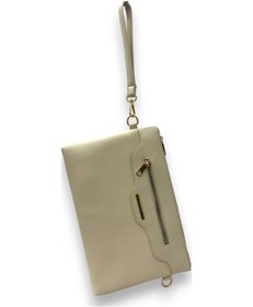 Resim Kadın Suni Deri Ayarlanabilir Çapraz Ve El Askılı Portföy, Clutch Çanta Krem 