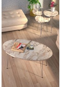 Resim Uslucan Alışveriş Zigon Sehpa Ve Orta Sehpa Elips Set Gümüş Efes Tel Çok Renkli 