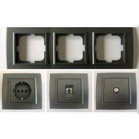 Resim Mina Füme Üçlü Set - Tv - Nümeris Telefon - Topraklı Priz 