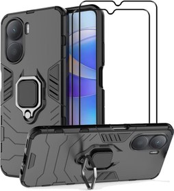 Resim MMlife for Honor Play 40 Plus Kickstand Kılıf Temperli Cam Ekran Koruyucu [2 adet], Hibrit Ağır Hizmet Zırh Çift Katmanlı Çizilmez Kılıf, Siyah 