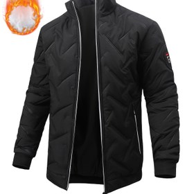 Resim Erkekler için Ağır Kışlık Ceket - Termal İzoleli Ceket, Stand Yaka, Tam Fermuar Kapanışı, Fermuarlı Cep - Soğuk Hava Dış Giyim, Motosiklet, İşe Giderken, Açık Hava Aktiviteleri İçin - Esnek Olmayan Kumaş Yapısı - Sonbahar/Kış Ceketi 