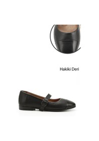 Resim Gönderi R Siyah Baskılı Mary Jane Hakiki Deri Babet Siyah 