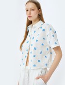 Resim Pamuklu Çiçek Desenli Kısa Kollu Gömlek 