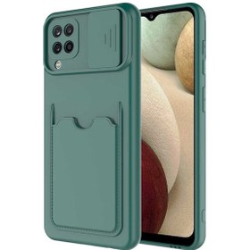 Resim Samsung Uyumlu Galaxy A12 Kılıf Kartlıklı Lens Kapatmalı Kapak 