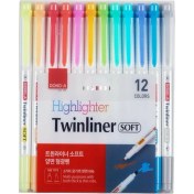 Resim Dong-A Twinliner Soft Fosforlu Fırçalı Kalem Seti 12'li Karışık Renkli İşaretleme Kalemleri 