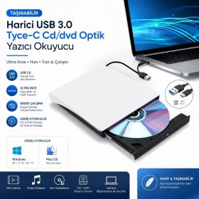 Resim GreaTech Taşınabilir Harici USB 3.0 Tyce-C Cd/dvd Optik Yazıcı Okuyucu Ultra Ince Windows Mac Dizüstü 