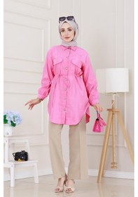 Resim Sevitli Cep Kapaklı Beli Bağcıklı Tunik-pembe-5155 Pembe 