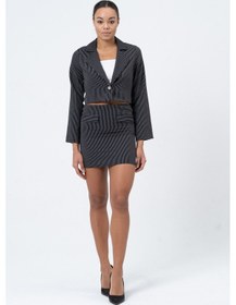 Resim Mois Atelier Crop Ceket Etek Siyah Çizgili Takım,Tasarım,Hediye,Büyük Beden Siyah 