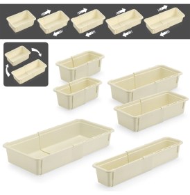 Resim 6'lı Ayarlanabilir Kaşıklık Seti - Uzayabilen Çekmece Içi Modüler Düzenleyici Mutfak Organizer Bej 