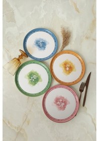 Resim Keramika Flowers Mottolu Nordic Pasta Tabağı 22 Cm 4 Adet 22804-05 Çok Renkli 