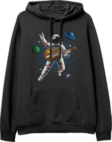 Resim Astro-12 Baskılı Siyah Hoodie 