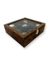 Resim Richbox 9'lu Saat Kutusu Saat Çantası Alcantara Kahve 