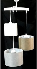 Resim TEKAY AYDINLATMA 3 Lü Beyaz Metal Avize Gri Açık Kahve Krem Başlıklı Salon Oturma Odası Genç Odası Avize Sarkıt gri açık kahve krem 30 x 60 