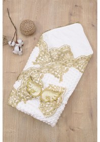 Resim Kız Erkek Bebek Sarı Dantelli Lüks Nohut Melek Kanatlı Süslü Kundak Battaniye Stl6889 Beyaz - Fuşya 