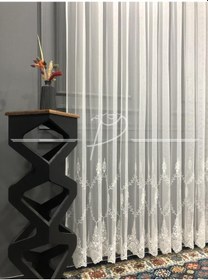 Resim Tül Perde Etek Geniş Işleme Sungur Desen Ekru 