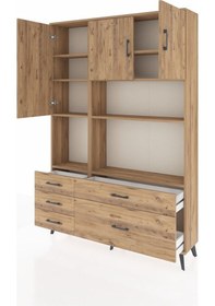Resim Arges Dolap 8 Raflı 5 Çekmeceli 3 Kapaklı 132x30x195 Çam-çam/çam Atlas Çam/atlas Çam 