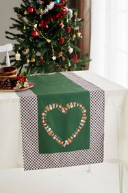 Resim AYSHome Pötikareli Kalpli Yeşil Christmas Yılbaşı Runner 